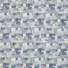 Detailed view of contemporary woven fabric showing a small-scale geometric check design in muted blue and neutral shades, with subtle variation in texture and depth.