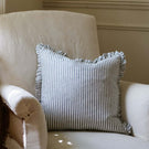 The Provence Ticking Stripe Washed Linen Cushion Blue