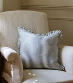 The Provence Ticking Stripe Washed Linen Cushion Blue