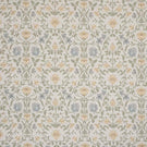 Refined traditional fabric showcasing a detailed floral and foliage pattern in soft butter yellow, pale blue and gentle green hues on a light neutral ground, creating a subtle and airy look.