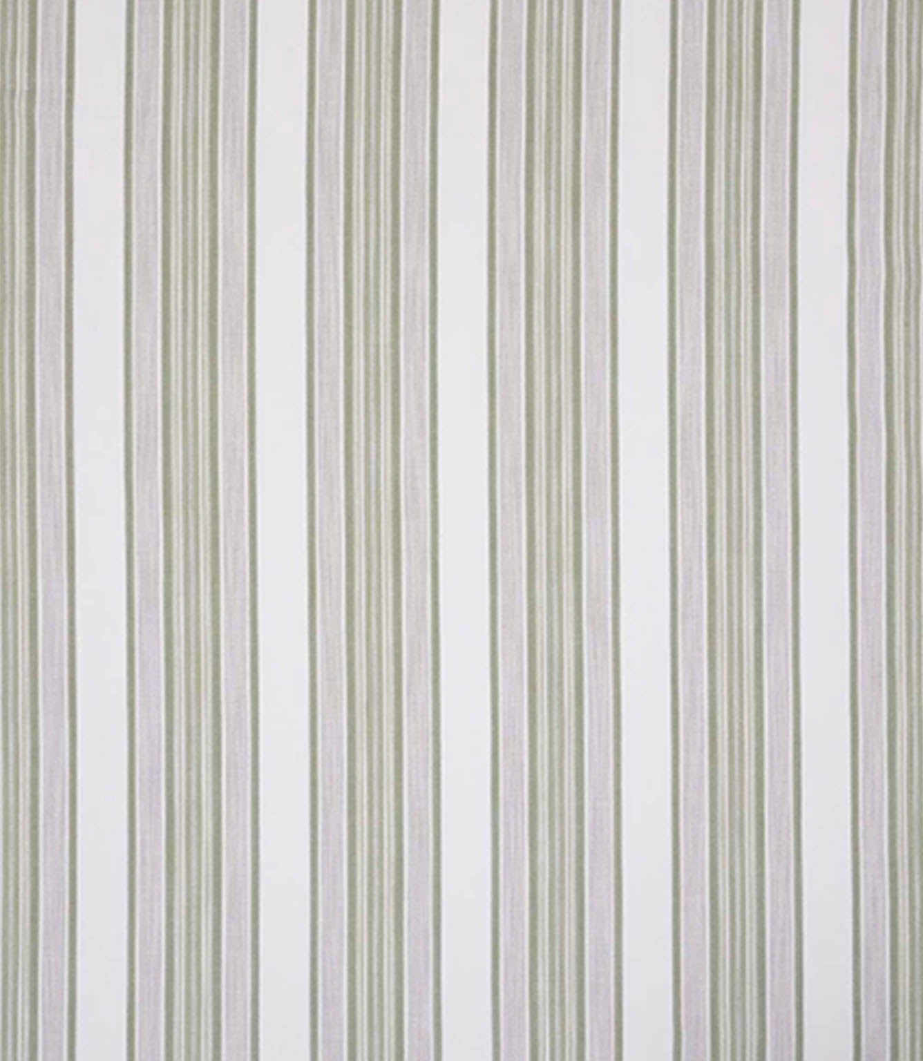 Woven stripe fabric with fine and varied vertical lines in soft green tones on a light neutral background, offering a subtle, natural look with gentle texture and an easy, relaxed rhythm.