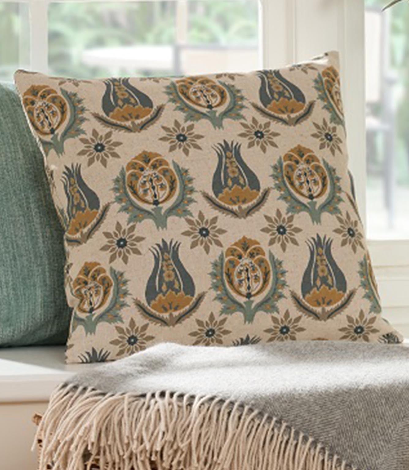 Talia designer fabric cushion with small scale floral pattern, ideal for cushions upholstery and coordinating soft furnishings
