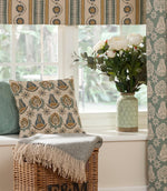 Indira Stripe designer fabric used for roman blinds and coordinated with floral curtain fabric, ideal for curtains blinds and cushions