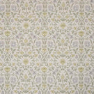 Classic botanical fabric with a repeating floral motif in soft olive green and light sage tones, complemented by muted grey detailing on a natural linen-coloured background.