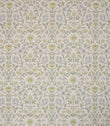 Classic botanical fabric with a repeating floral motif in soft olive green and light sage tones, complemented by muted grey detailing on a natural linen-coloured background.