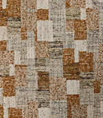 Detailed view of Terrana contemporary check fabric showing a mix of woven yarns in earthy rust, beige, and neutral shades, highlighting its tactile, layered surface.