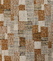 Detailed view of Terrana contemporary check fabric showing a mix of woven yarns in earthy rust, beige, and neutral shades, highlighting its tactile, layered surface.