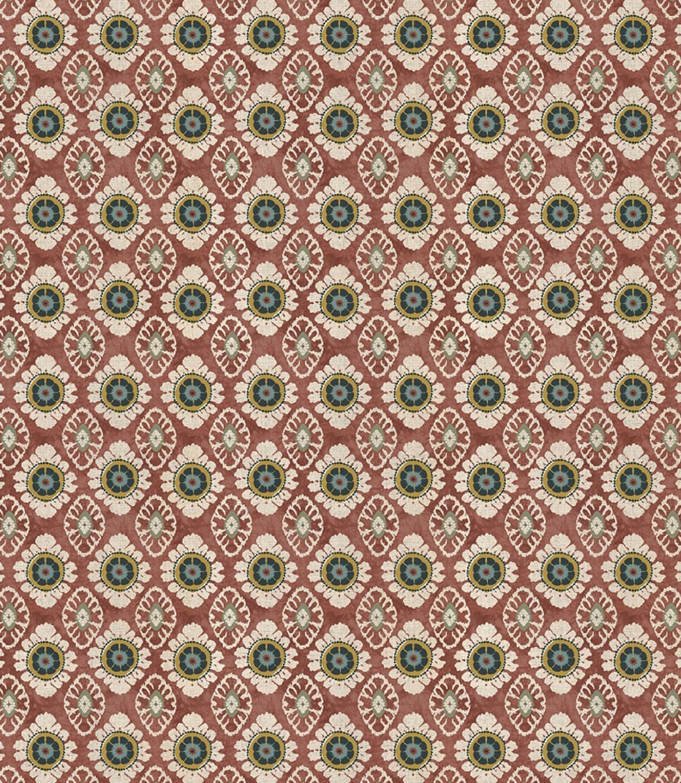 Seamless repeat of Maya designer fabric showing detailed small scale floral motif for upholstery curtains and soft furnishings