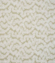 Detailed view of contemporary foliage upholstery fabric in muted olive and ivory shades, highlighting the organic leaf design and woven texture.