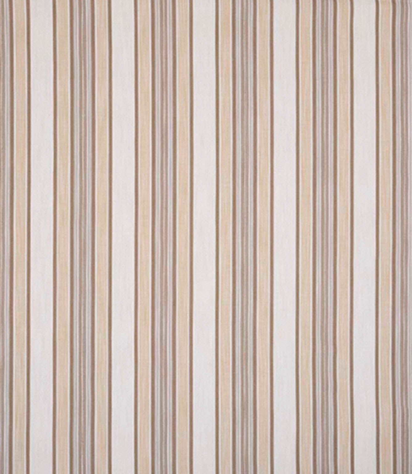 Woven stripe upholstery fabric in soft beige and neutral tones with fine linear detailing and subtle texture.