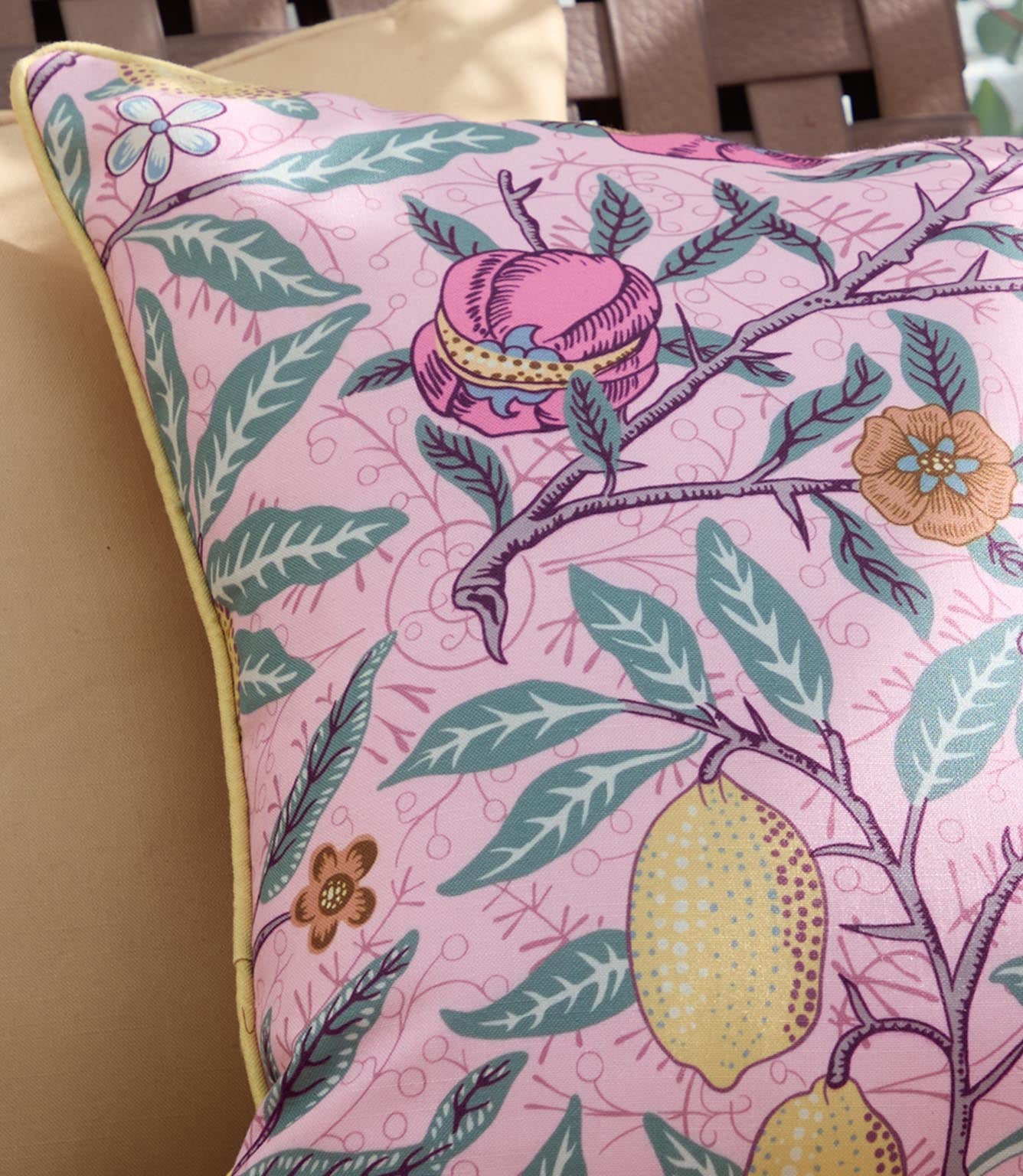 Fruits Blush Pink / Lemon Piped Outdoor Cushion
