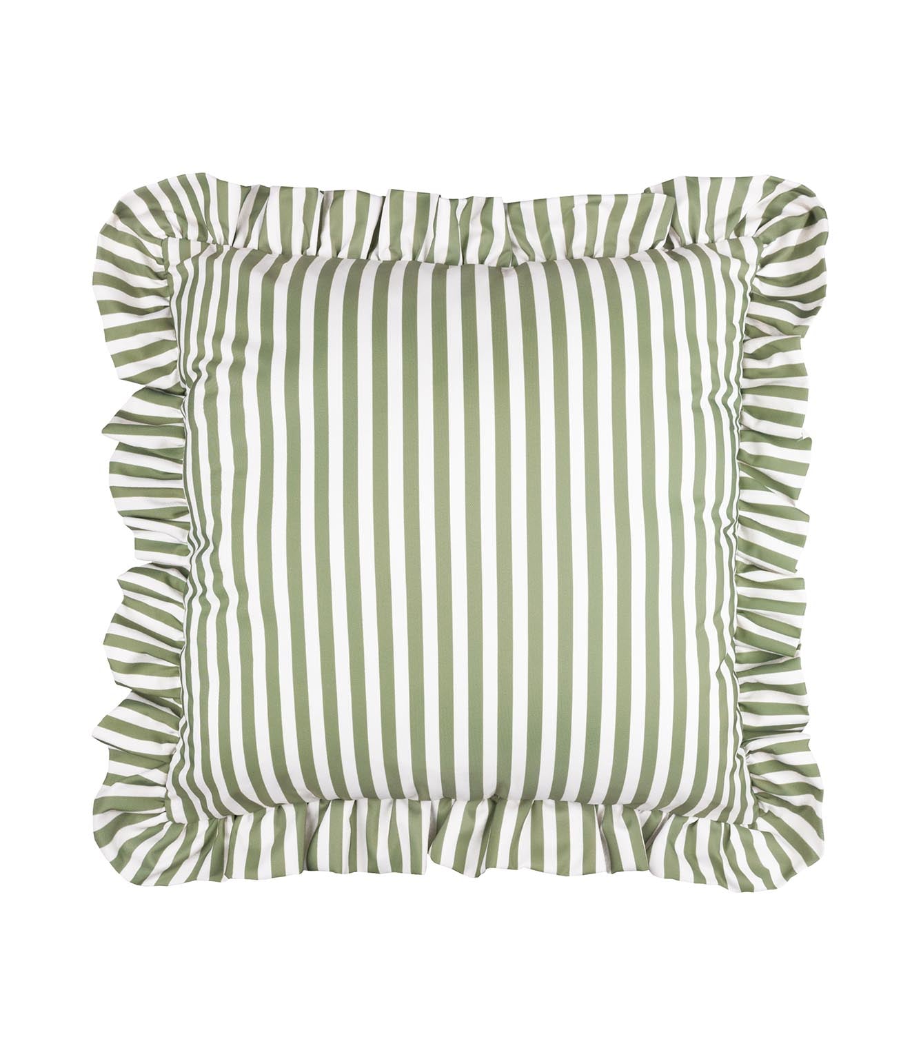 Millie Ruffle Green Striped Outdoor Cushion