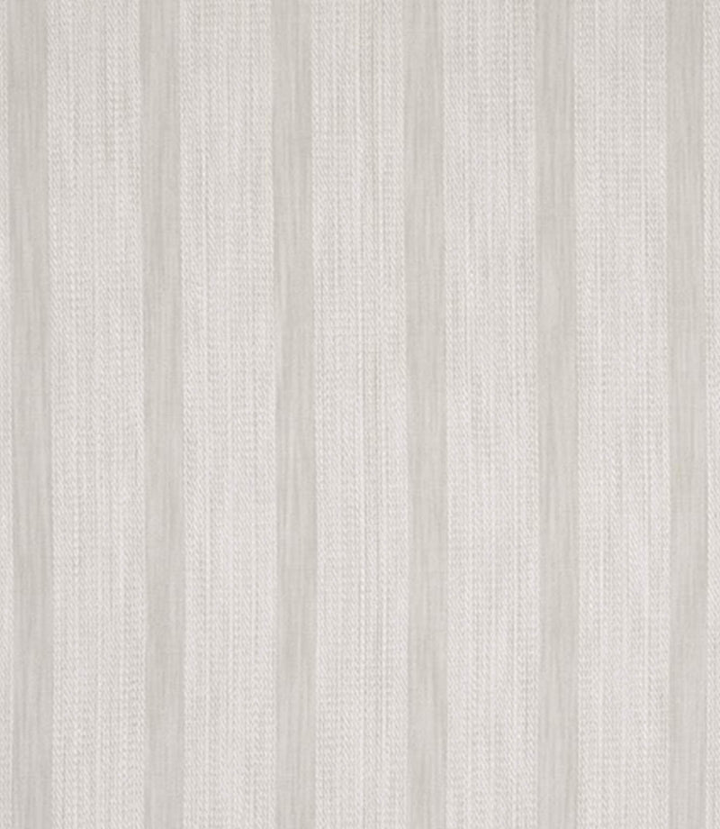 Woven stripe fabric in soft neutral tones with alternating light beige and pale grey vertical stripes, featuring a subtle textured finish.