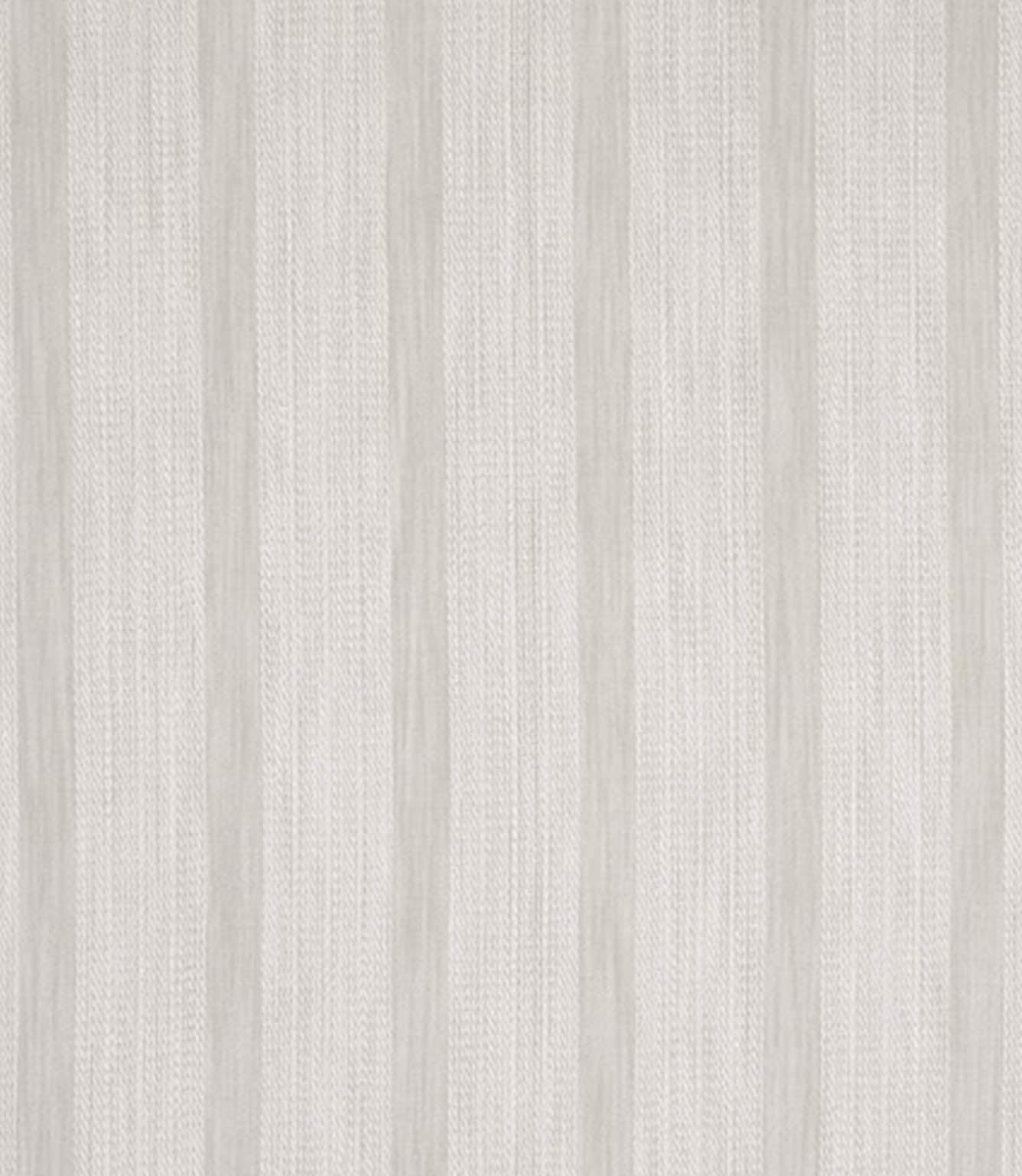 Woven stripe fabric in soft neutral tones with alternating light beige and pale grey vertical stripes, featuring a subtle textured finish.