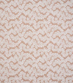 Detailed view of contemporary foliage upholstery fabric in earthy terracotta and ivory tones, showing a soft woven texture and organic leaf design.
