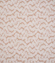 Detailed view of contemporary foliage upholstery fabric in earthy terracotta and ivory tones, showing a soft woven texture and organic leaf design.