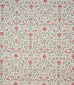 Heritage-style fabric with an intricate floral and foliage design in warm coral pink, olive green and soft taupe tones, set against a light natural background for a gently contrasting finish.