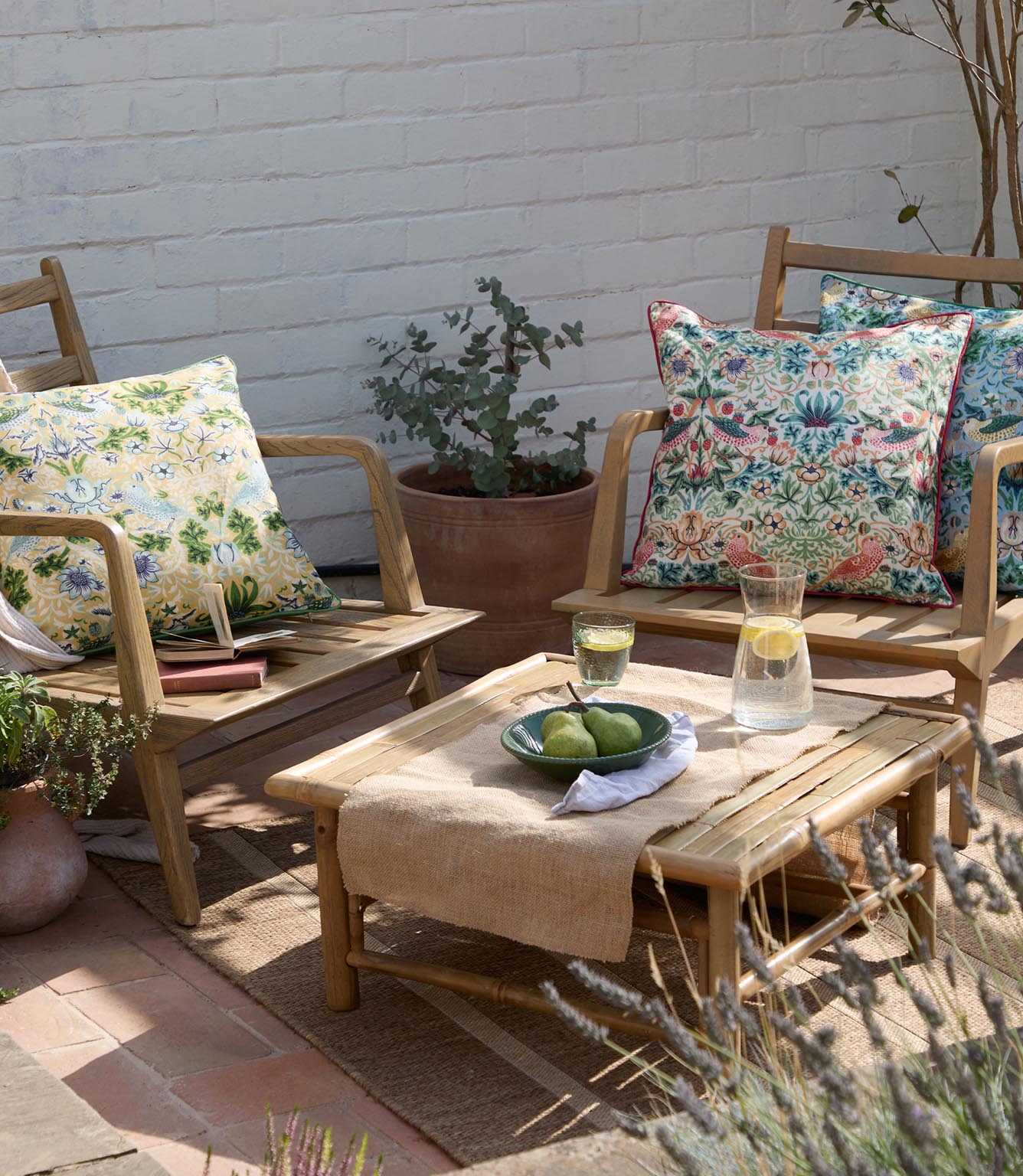 Strawberry Thief Sunflower Piped Outdoor Cushion