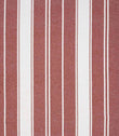 Woven stripe fabric with bold vertical bands in rich red and soft cream tones, combined with fine pinstripes for a balanced, classic striped design.