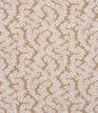 Detailed view of contemporary foliage patterned upholstery fabric in earthy brown and cream tones with a subtle woven texture.