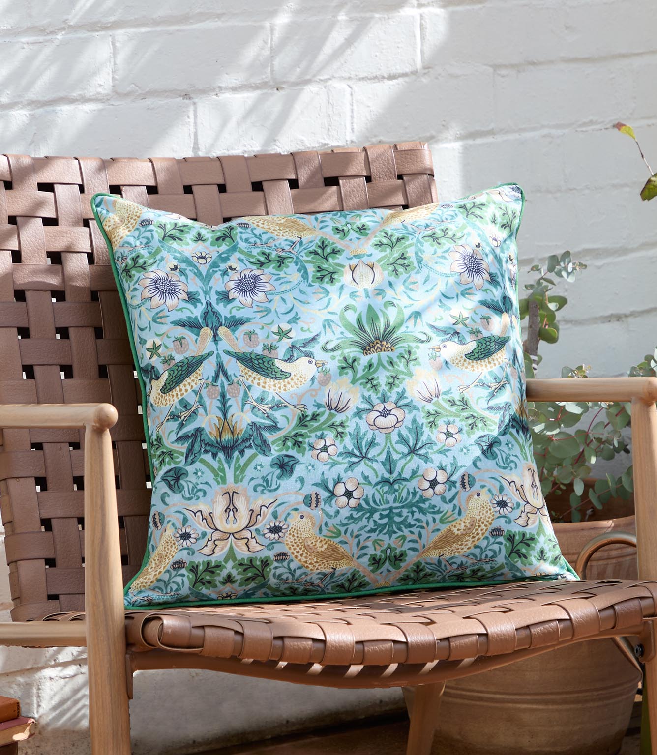 Strawberry Thief Mineral / Yellow Piped Outdoor Cushion