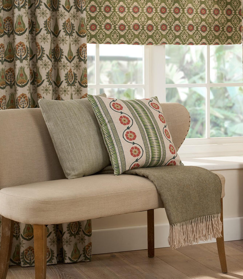 Maya designer fabric used for curtains and roman blinds with small scale floral pattern, suitable for curtains blinds cushions and upholstery