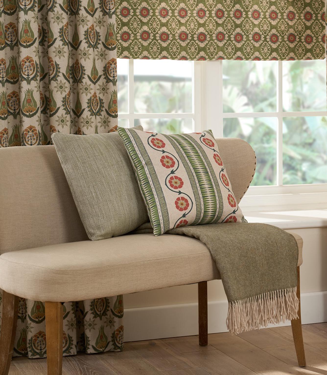Maya designer fabric used for curtains and roman blinds with small scale floral pattern, suitable for curtains blinds cushions and upholstery