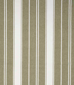 Woven stripe fabric with wide and narrow vertical lines in muted olive green and warm neutral tones, offering a natural, relaxed look with soft texture.