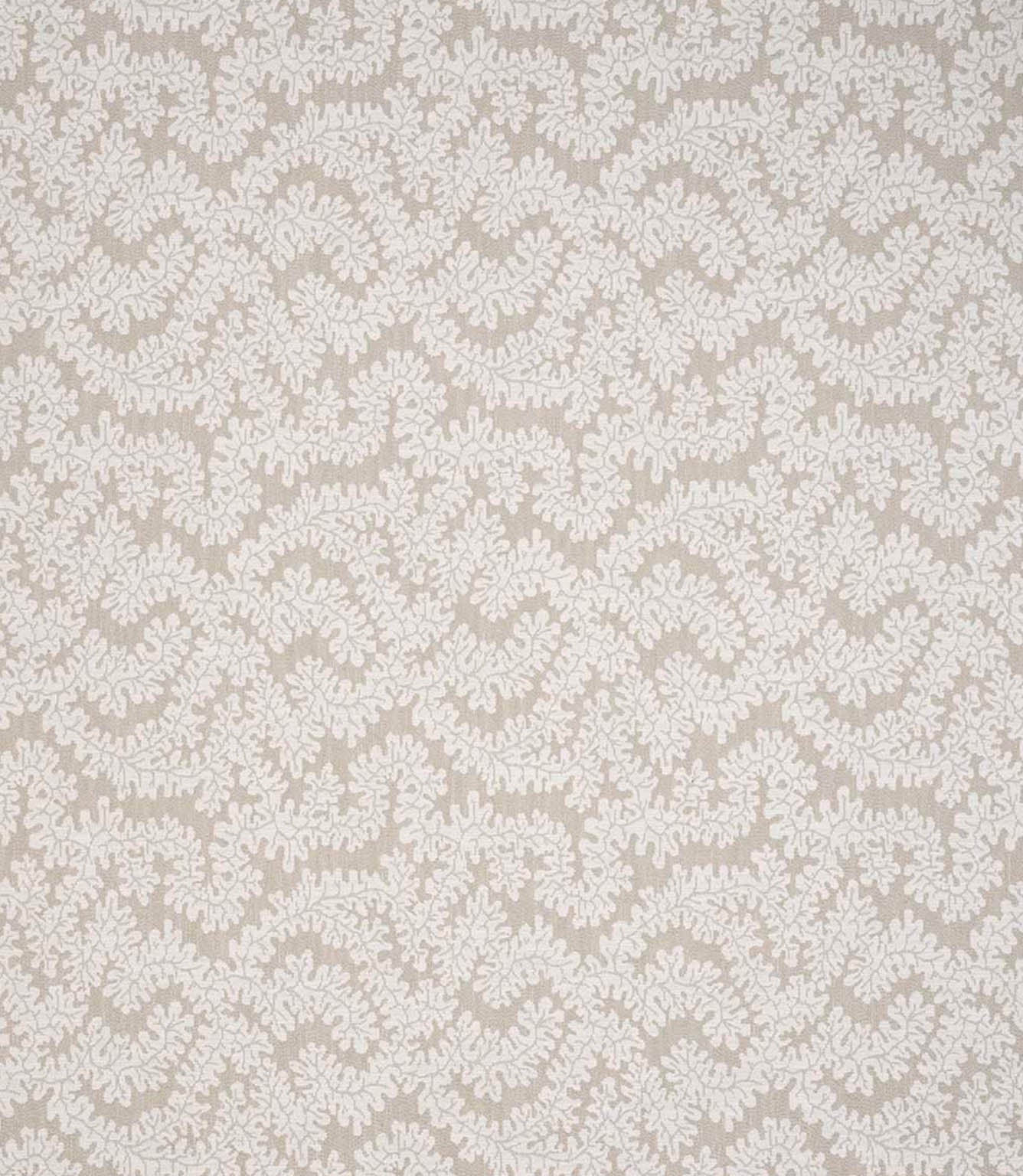 Detailed view of foliage patterned woven fabric with an organic, layered design in warm neutral and cream tones.