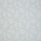 Upholstery fabric with a contemporary embroidered leaf design in soft pale blue on a light neutral background.