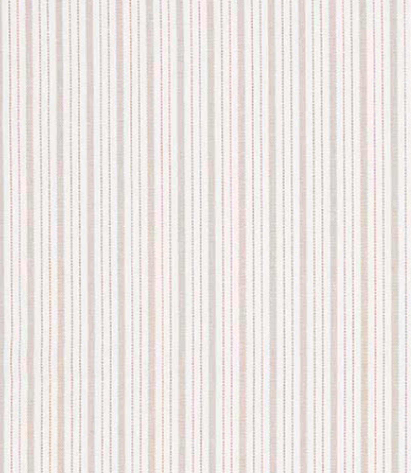 Woven stripe fabric with fine vertical lines in soft neutral tones with subtle hints of beige and muted pink, set on a light background with gentle texture and a calm, understated look.