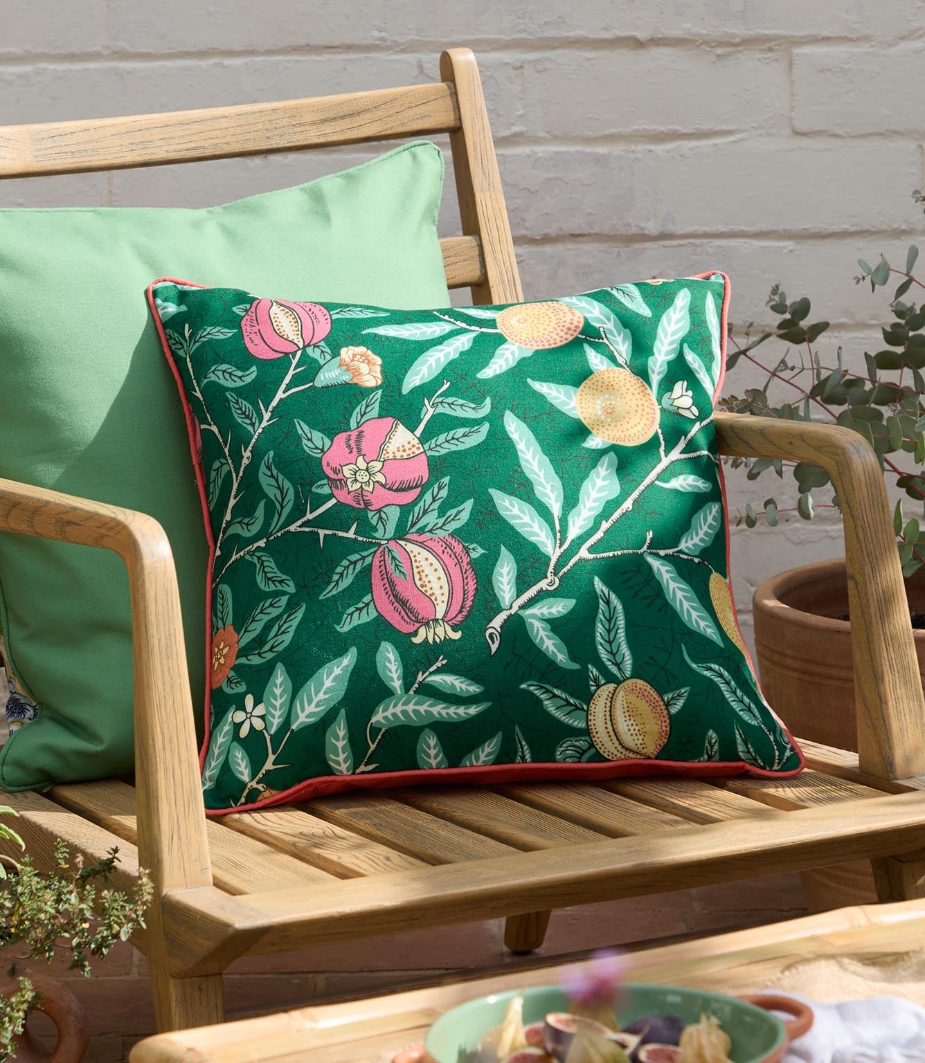 Fruits Forest Green / Lemon Piped Outdoor Cushion