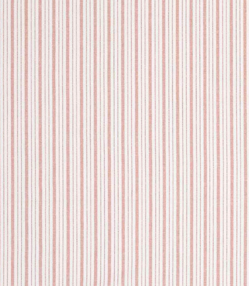 Woven stripe fabric featuring narrow vertical lines in warm red and soft blush tones on a light neutral background, creating a delicate, rhythmic pattern with a lightly textured finish.