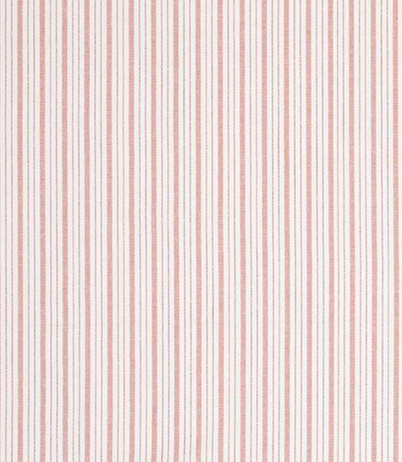 Woven stripe fabric featuring narrow vertical lines in warm red and soft blush tones on a light neutral background, creating a delicate, rhythmic pattern with a lightly textured finish.