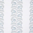 Embroidered floral trail fabric with delicate vine pattern in soft blue-green and pale grey tones on a light ivory background, showing vertical repeat and fine stitched detailing.