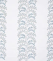 Embroidered floral trail fabric with delicate vine pattern in soft blue-green and pale grey tones on a light ivory background, showing vertical repeat and fine stitched detailing.