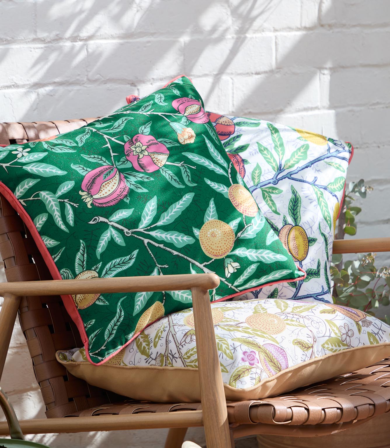 Fruits Forest Green / Lemon Piped Outdoor Cushion