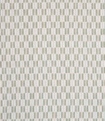 Contemporary upholstery fabric with a small-scale woven stripe pattern in soft green and neutral tones on a light ground.