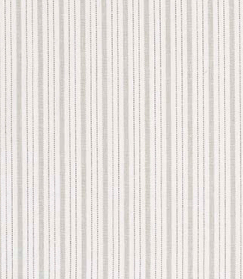 Woven stripe fabric with closely spaced vertical lines in soft grey tones on a pale background, offering a subtle, tonal design with a smooth, balanced appearance.
