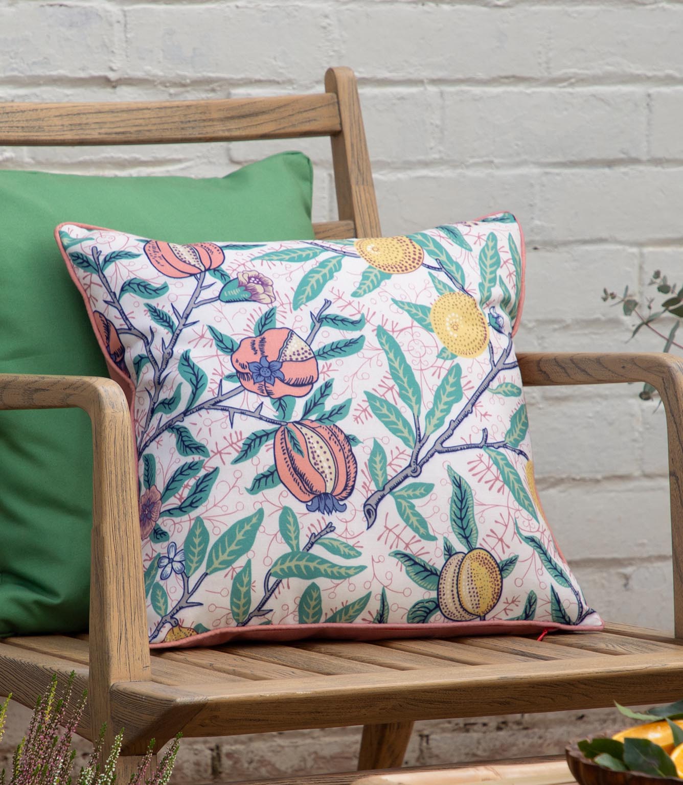 Fruits Coral / Lemon Piped Outdoor Cushion