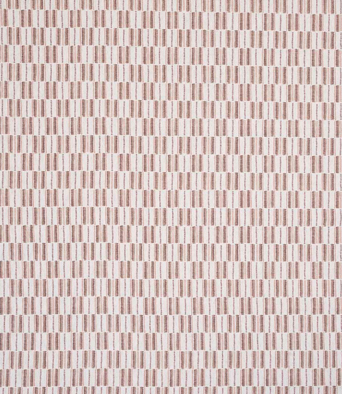 Contemporary upholstery fabric with a small-scale woven stripe pattern in warm terracotta tones on a soft neutral ground.
