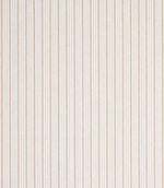 Woven stripe fabric with fine vertical lines in soft beige and warm neutral tones on a light background, showing subtle texture and a relaxed, classic feel.