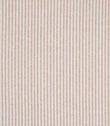 Woven ticking stripe fabric with fine vertical lines in warm coral and soft neutral tones on a light background, featuring a subtle herringbone texture and a classic, relaxed feel.
