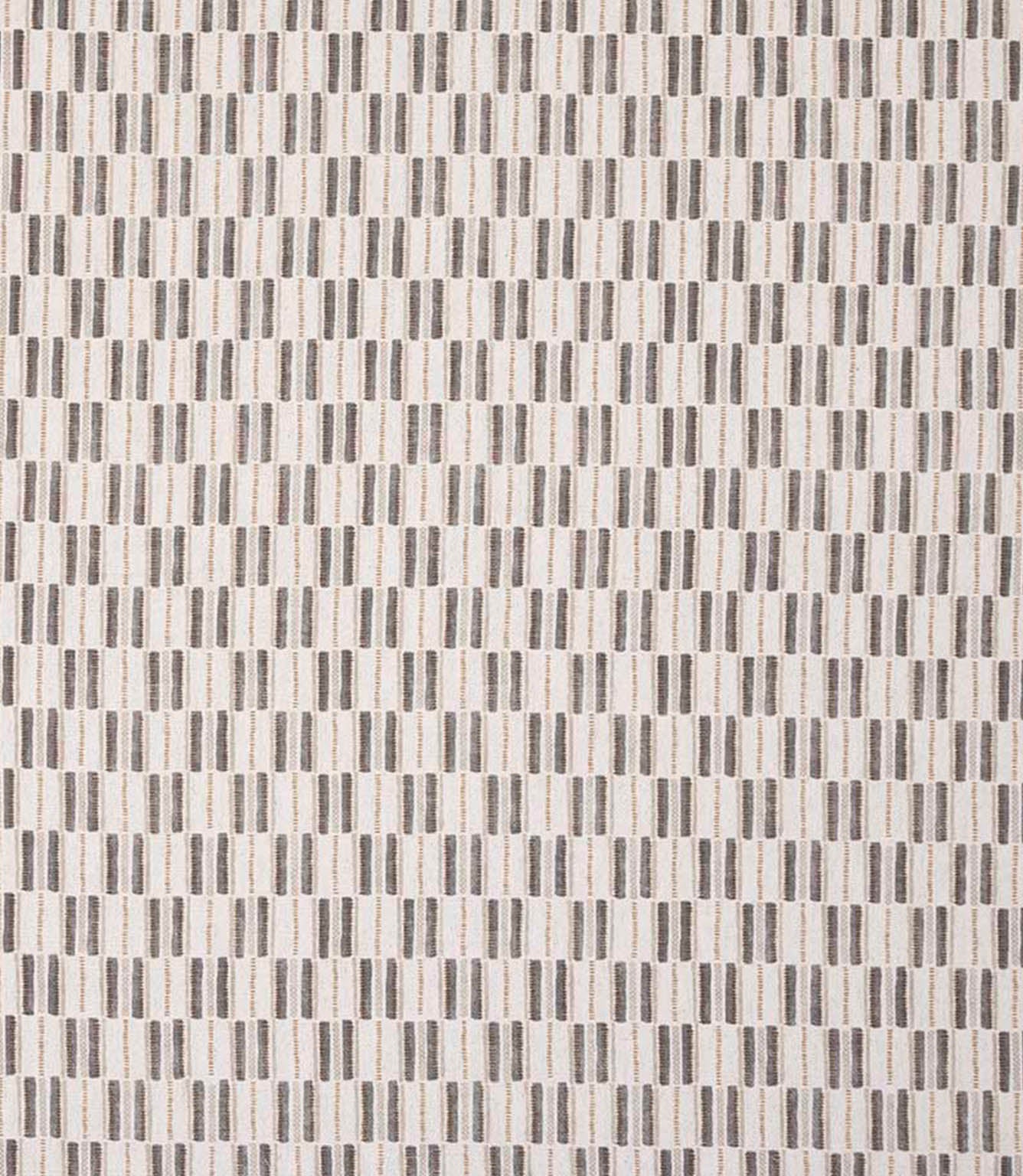 Contemporary upholstery fabric with a small-scale woven check pattern, featuring soft grey stripes on a neutral ground.