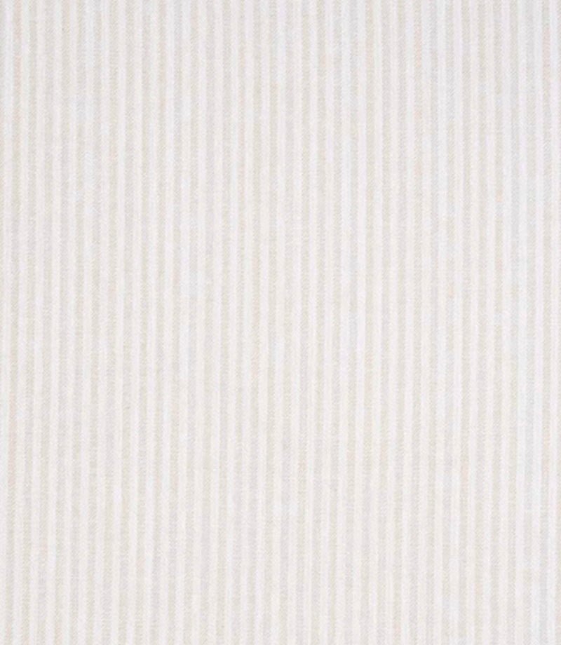 Woven ticking stripe fabric with delicate vertical lines in soft cream and off-white tones, creating a gentle, tonal look with a lightly textured, understated finish.