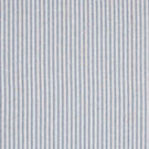 Woven ticking stripe fabric with fine vertical lines in soft blue and neutral tones, set against a light background with a subtle herringbone texture and a calm, tailored appearance.