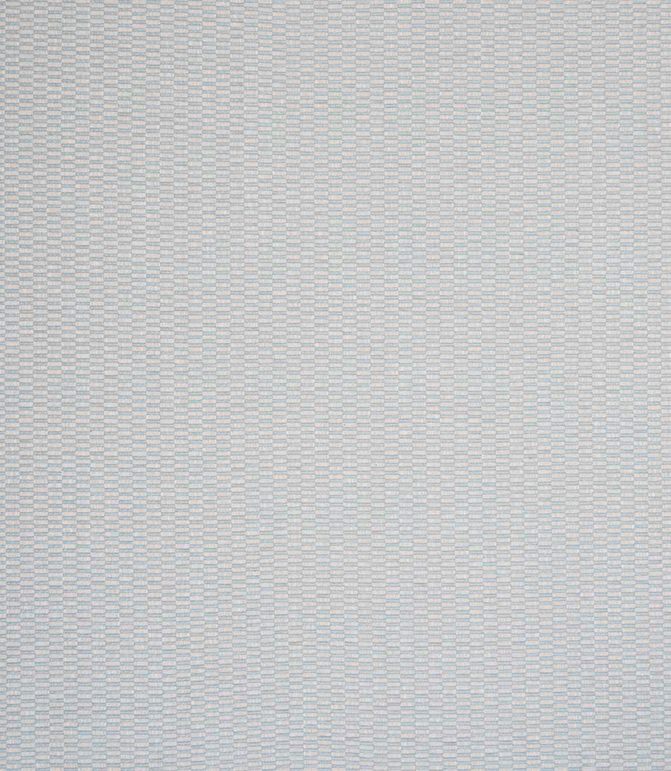 Detailed view of plain woven fabric showing a fine, repeating check design in light blue and ivory shades, with a gently structured weave and delicate variation.