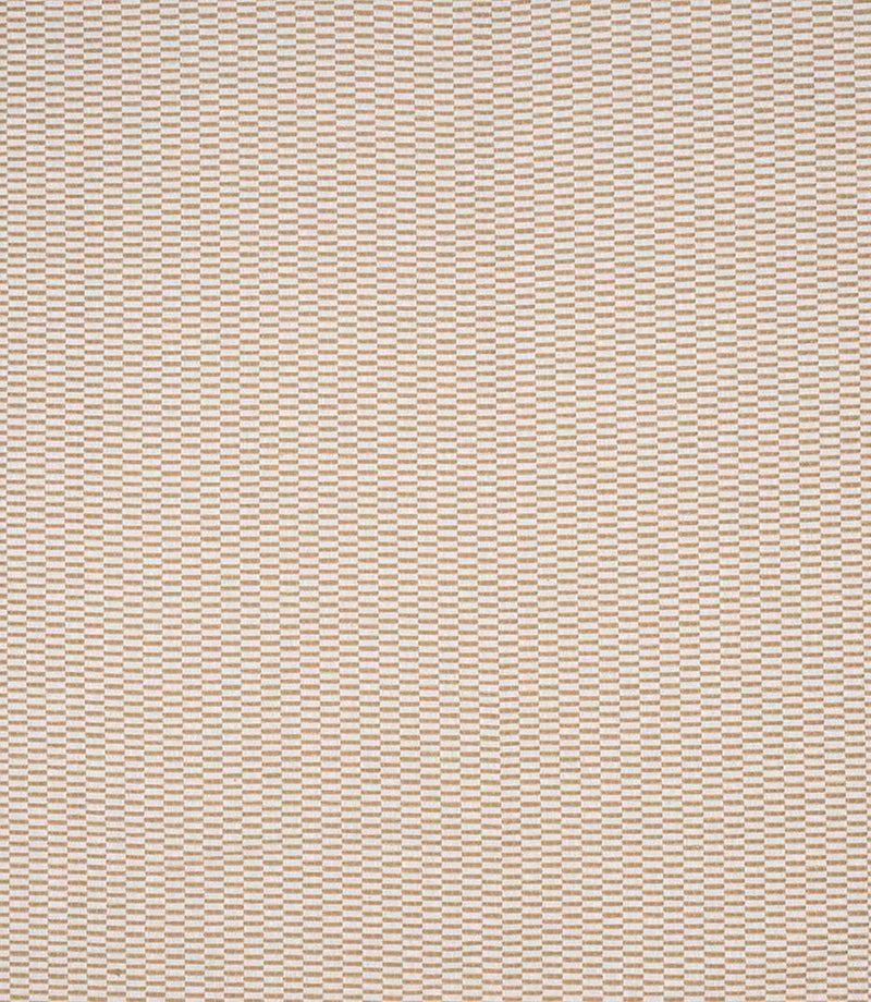 Detailed view of plain woven fabric with a fine, repeating check design in natural cream and light tan shades, showing a gently structured weave.