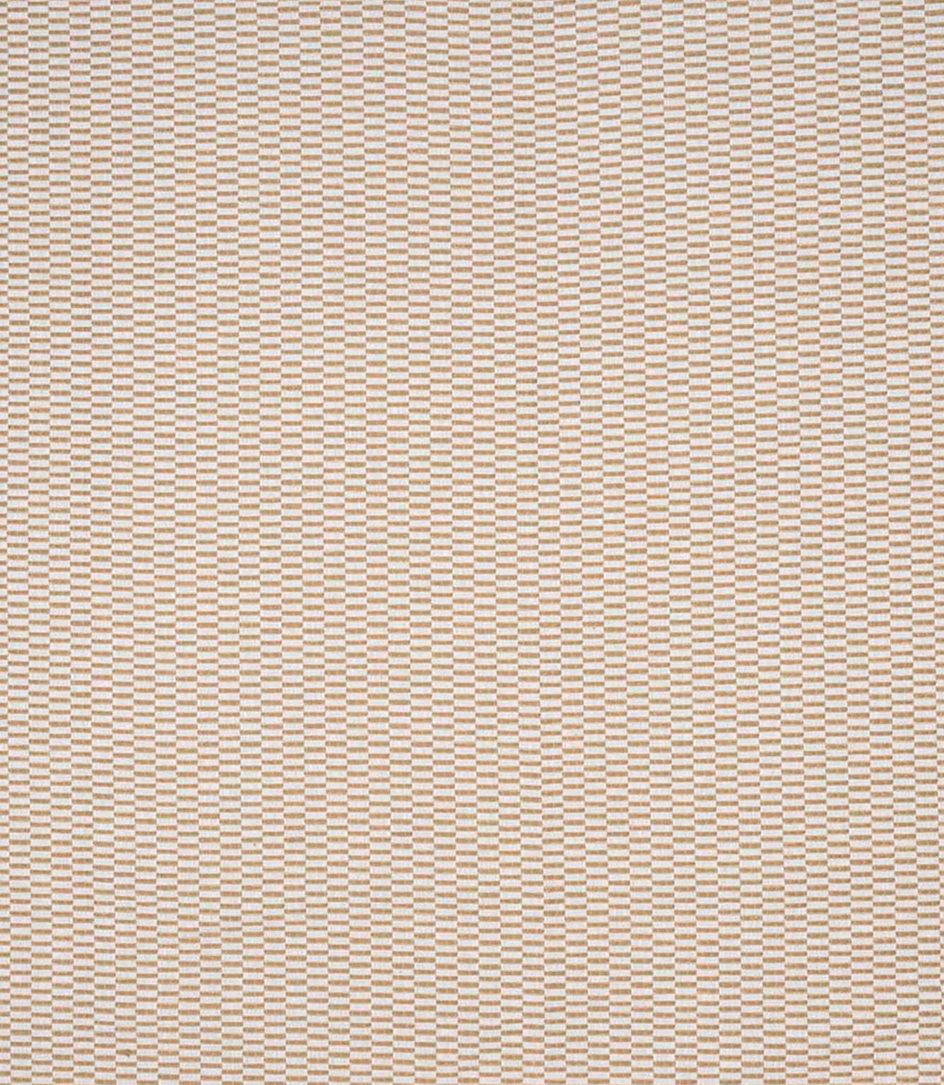 Detailed view of plain woven fabric with a fine, repeating check design in natural cream and light tan shades, showing a gently structured weave.