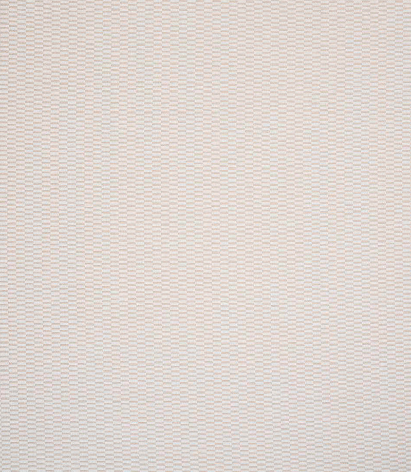 Detailed view of plain woven fabric with a fine, repeating check design in warm neutral cream and beige shades, showing a gentle, tactile weave.